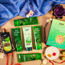 Load image into Gallery viewer, WOW Skin Science Luxuriant Aloe Vera Kit - Rakshabandhan Special - Contains Aloe Vera Body Lotion, Soothing Gel, Face Wash, Peel Off Mask & Body Wash - 750 ml